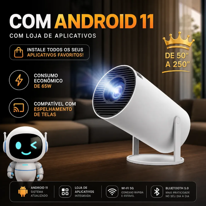 Projetor Portátil 4k Hd Android 11.0 Smart Wifi 5g Bluetooth