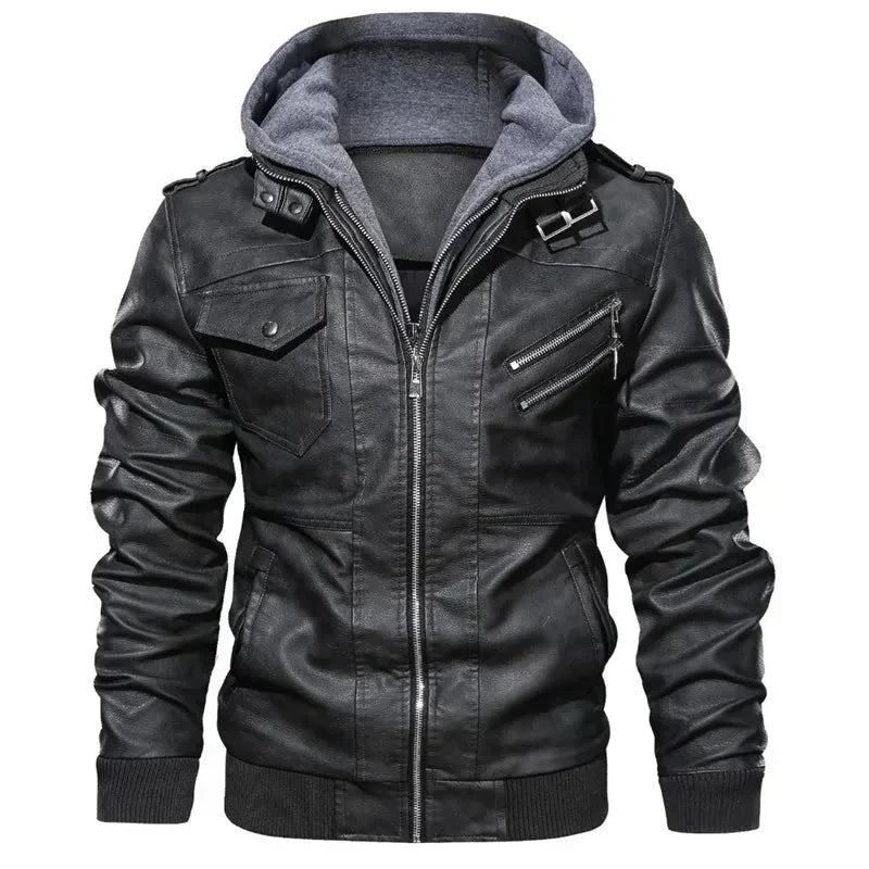 Jaqueta Masculina de Couro com Capuz Removível - Estilo e Versatilidade