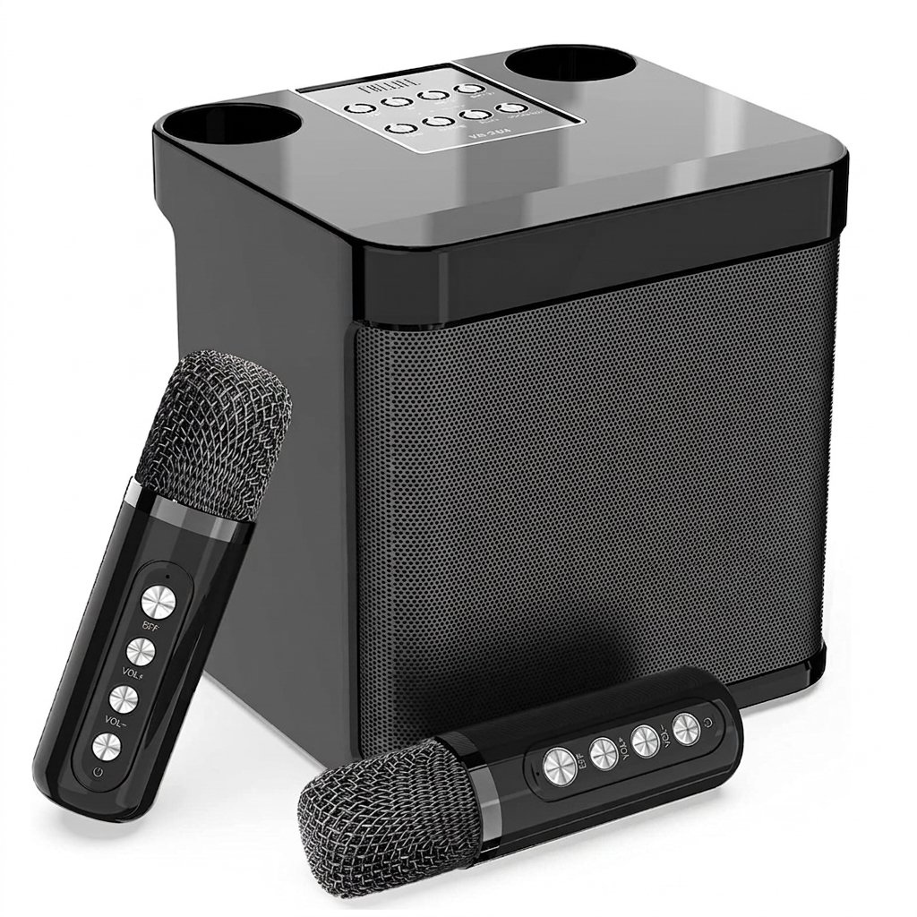 Karaokê Premium com 2 Microfones Sem Fio Garanta a diversão das suas festas com som potente !