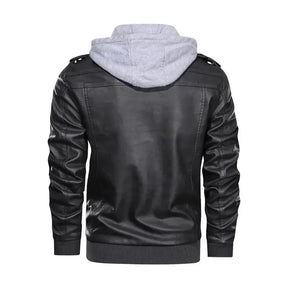 Jaqueta Masculina de Couro com Capuz Removível - Estilo e Versatilidade