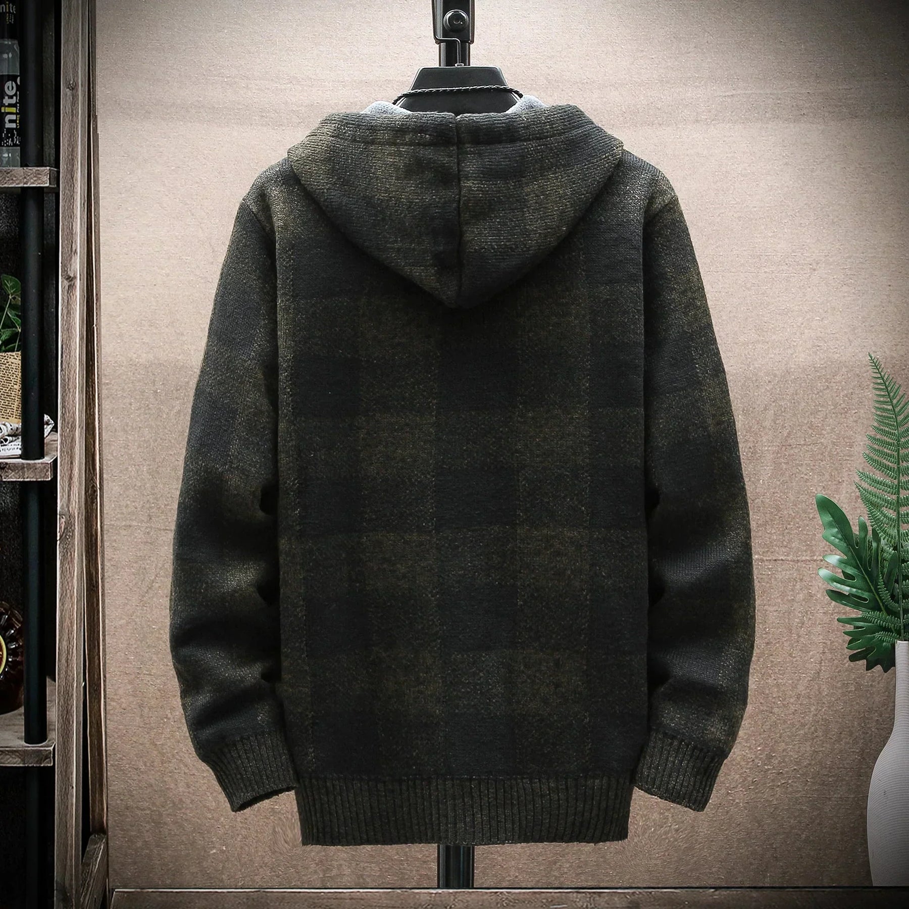 Blusa Masculina Xadrez com Zíper e Capuz