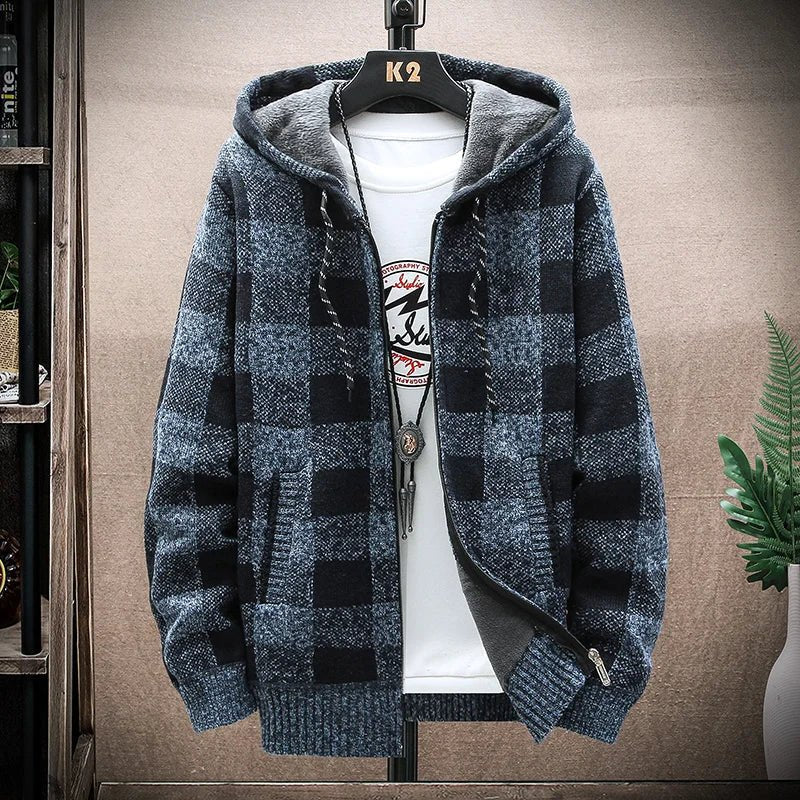 Blusa Masculina Xadrez com Zíper e Capuz