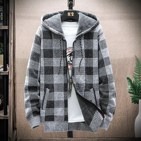 Blusa Masculina Xadrez com Zíper e Capuz